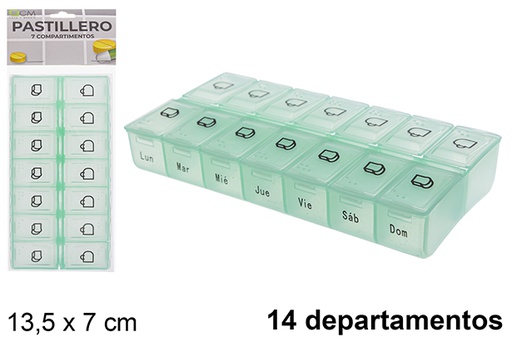 [122532] Pastillero plástico 14 departamentos semanal 13,5x7 cm