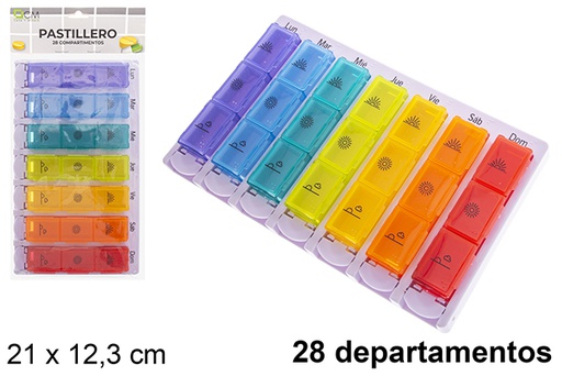 [122535] Pilulier plastique 28 départements hebdomadaires 21x12,3 cm