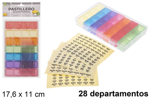 [122536] Caixa de comprimidos de plástico 28 departamentos semanais 17,6x11 cm