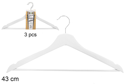 [122550] Pack 3 perchas madera blanca 43 cm