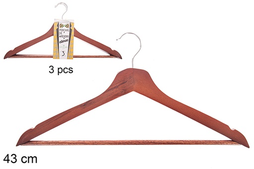 [122551] Pack 3 mahogany wood hangers 43 cm