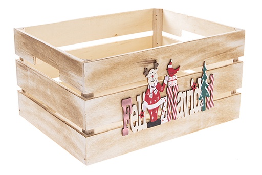 [122553] Scatola in legno naturale decorata Buon Natale 32x24,5x16cm