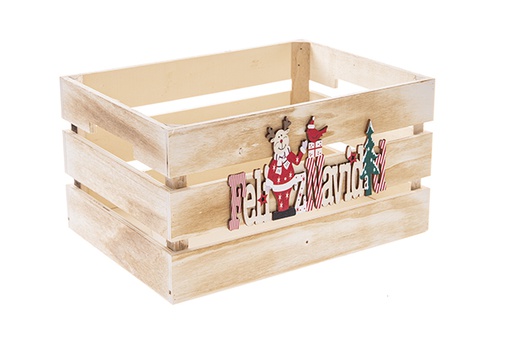 [122554] Boîte en bois naturel décorée Joyeux Noël 28x20x15cm