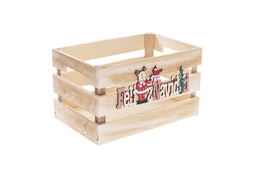 [122555] Caja madera natural decorada Feliz navidad 24x16x14cm