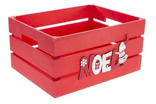 [122557] Noel decorated red wooden box 32x24.5x16cm