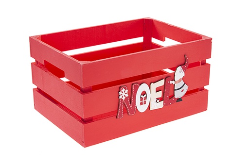 [122558] Noel decorated red wooden box 28x20x15cm