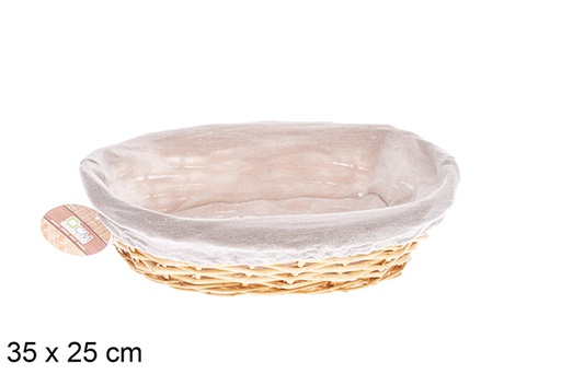 [122575] Cesto oval em vime cor Mel com tecido 35x25 cm