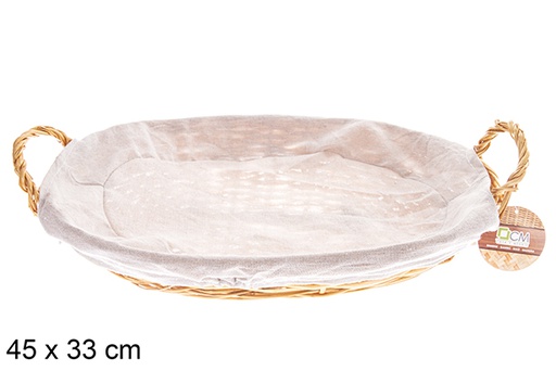 [122577] Oval wicker basket with honey-colored handles with fabric 45x33 cm