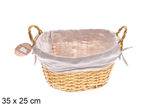 [122579] Oval wicker basket with Honey color handles with fabric 35x25 cm