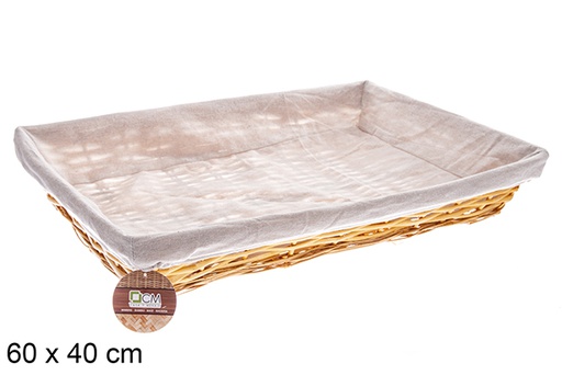 [122580] Honey color rectangular wicker basket with fabric 60x40 cm