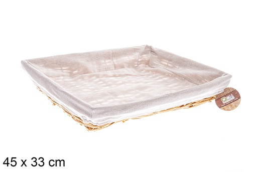 [122581] Cesto rettangolare in vimini color miele con tessuto 45x33 cm