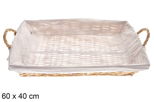[122582] Cesta mimbre rectangular con asas color Miel con tela 60x40 cm