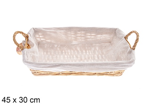 [122583] Cesta mimbre rectangular con asas color Miel con tela 45x30 cm