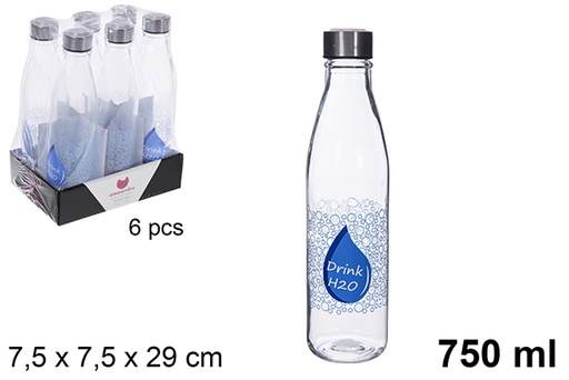 [122599] Botella agua cristal transparente decorada Drink H2O 750 ml