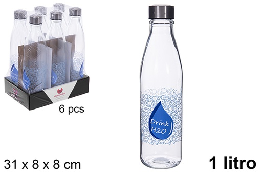 [122600] Transparent glass water bottle decorated Drink H2O 650 ml