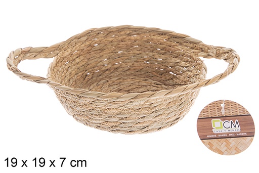 [122603] Cestino rotondo in alghe naturali con manici 19x19x7 cm