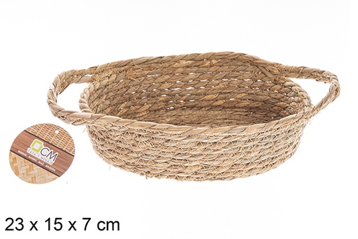 [122604] Natural oval seagrass basket with handles 23x15x7 cm