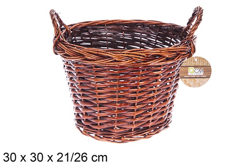 [122617] Panier rond en osier acajou avec anses 30x30x21/26 cm