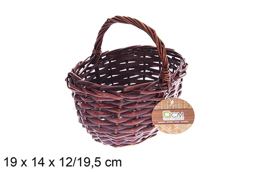 [122621] Mahogany oval wicker basket with handle 19x14x12/19,5 cm