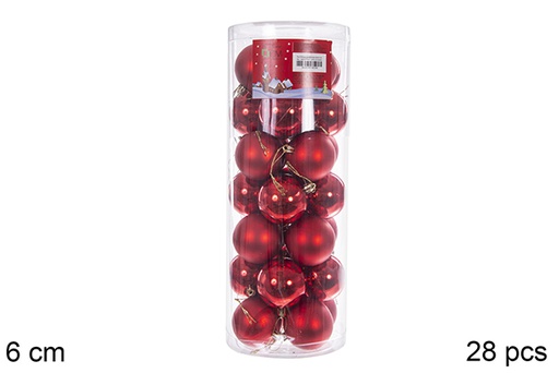 [122630] Pack 28 boules rouges brillantes/mates cylindre 6 cm 