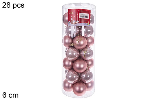 [122631] Pack 28 boules or rose brillantes/mates cylindre 6 cm