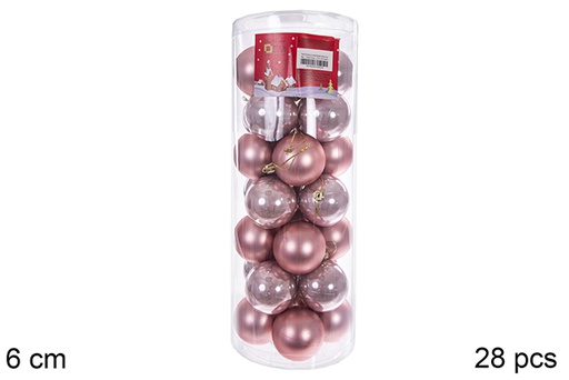 [122631] Pack 28 boules or rose brillantes/mates cylindre 6 cm