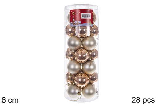 [122632] Pack 28 boules champagne brillantes/mates cylindre 6 cm