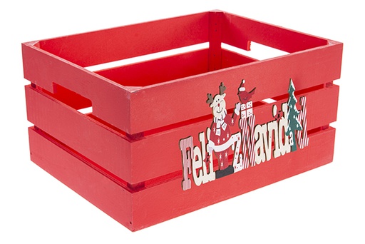 [122647] Boîte en bois rouge décorée Joyeux Noël 32x24,5x16cm