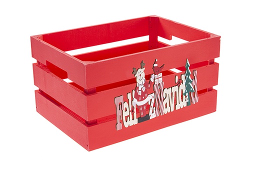 [122648] Caja madera roja decorada Feliz navidad 28x20x15cm