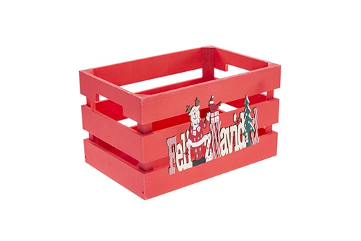 [122649] Red wooden box decorated Merry Christmas 24x16x14cm 