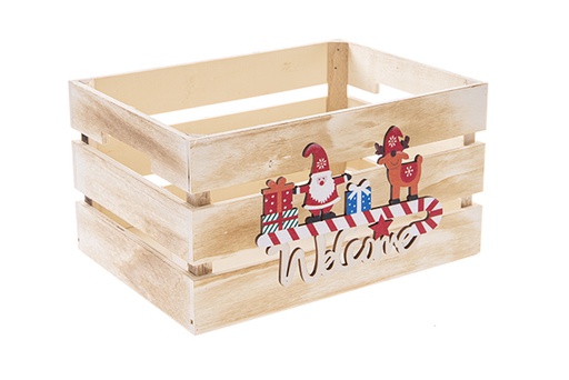 [122652] Caja madera blanca decorada Welcome 28x20x15cm