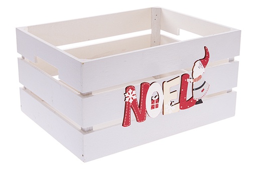 [122655] White wooden box decorated with Noel 32x24.5x16cm