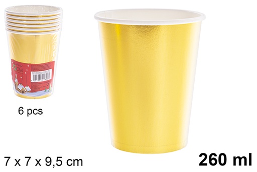 [122669] Pack 6 vasos papel color oro Navidad 260 ml