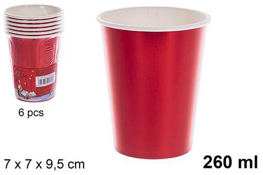 [122671] Pack  6 copos natalinos de papel vermelho 260 ml
