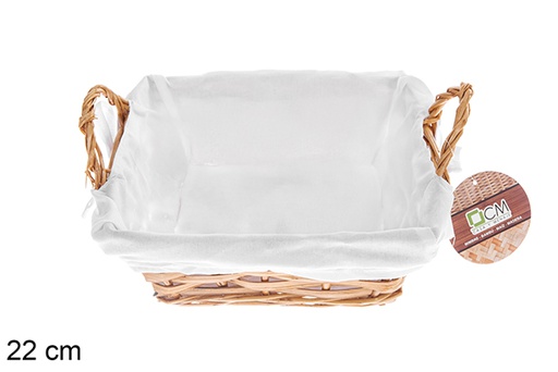 [122678] Panier carré en osier couleur miel avec tissu 22 cm