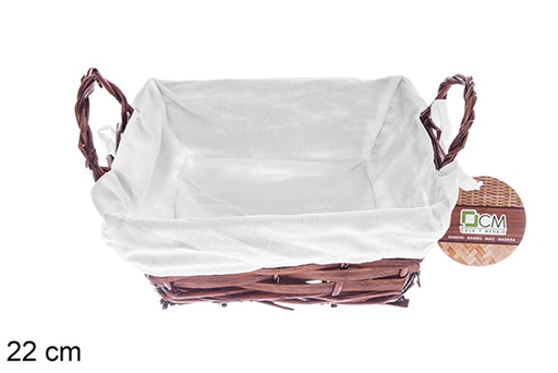 [122679] Panier carré en osier acajou et tissu 22 cm