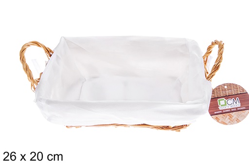 [122680] Cesto rettangolare in vimini color miele con tessuto 26x20 cm
