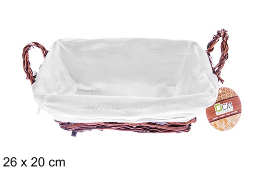 [122681] Cesto rettangolare in vimini in mogano con tessuto 26x20 cm