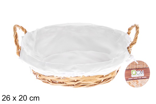 [122682] Cesto oval de vime cor mel com tecido 26x20 cm