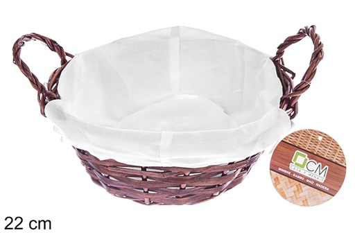 [122685] Panier rond en osier acajou et tissu 22 cm