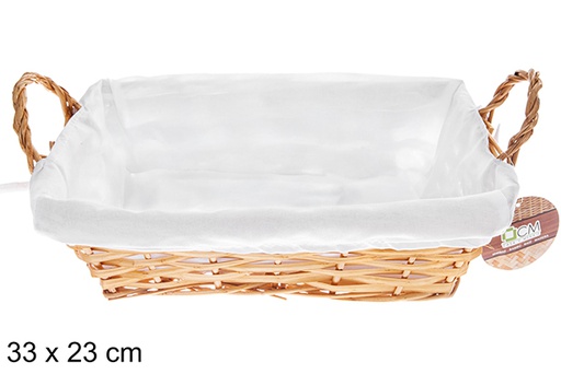 [122686] Cesta mimbre rectangular color miel con tela 33x23 cm