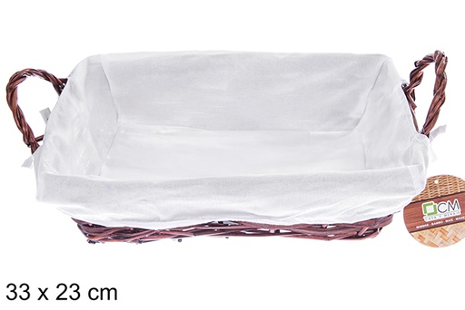 [122687] Cesta mimbre rectangular color caoba con tela 33x23 cm