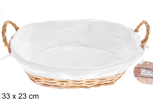[122688] Cesta mimbre ovalada color miel con tela 33x23 cm