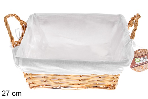 [122690] Square honey-colored wicker basket with fabric 27 cm