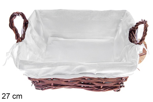 [122691] Mahogany square wicker basket with fabric 27 cm