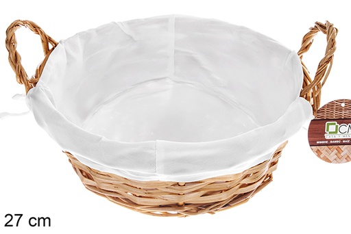 [122692] Cesta mimbre redonda color miel con tela 27 cm
