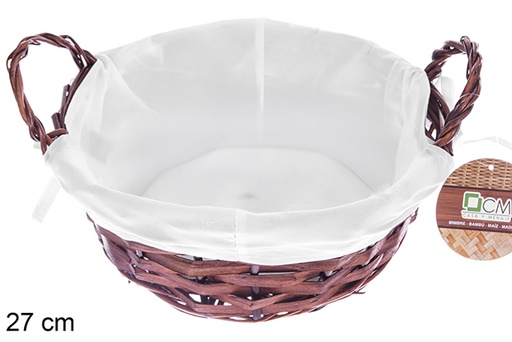 [122693] Mahogany round wicker basket with fabric 27 cm