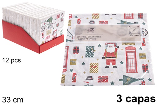 [122705] Pack 20 3-ply Christmas decorated napkins 33 cm