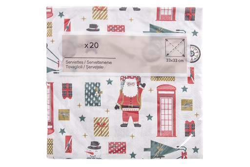 [122705] Pack 20 serviettes 3 épaisseurs décorées Noël 33 cm