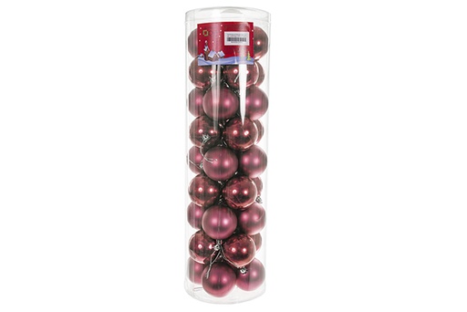 [122716] Pack 28 boules bordeaux brillantes/mates cylindre 6 cm